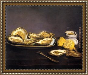 Edouard Manet Framed Paintings - Oysters by Edouard Manet