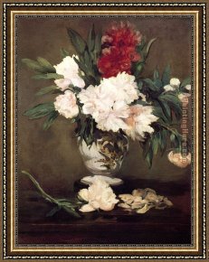 Edouard Manet Framed Paintings - Peonies In A Vase by Edouard Manet