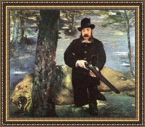A Bay Hunter with Two Spaniels Framed Paintings - Pertuiset, Lion Hunter by Edouard Manet
