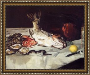 Miracle of The Bread And Fish Framed Paintings - Still Life with Fish by Edouard Manet