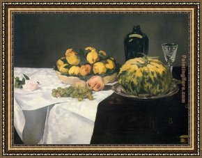 Still Life with Melon And Peaches Framed Paintings - Still Life with Melon and Peaches 2 by Edouard Manet