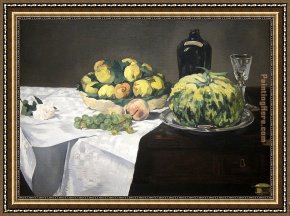 Still Life with Melon And Peaches Framed Paintings - Still Life with Melon and Peaches by Edouard Manet