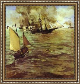 Battle Framed Paintings - The Battle Of The Kearsarge And The Alabama by Edouard Manet