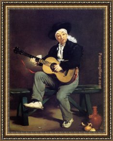 Guitar with Clarinet Framed Paintings - The Guitar Player by Edouard Manet