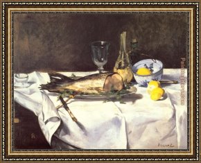 Edouard Manet Framed Paintings - The Salmon by Edouard Manet