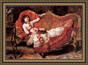 Eduardo Leon Garrido Framed Paintings - An Elegnat Lady in a Red Dress by Eduardo Leon Garrido