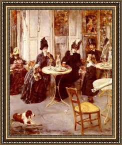 Bohemians at The Caf Framed Paintings - Au Caf&eacute; by Eduardo Leon Garrido