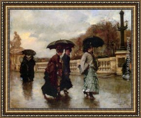 Eduardo Leon Garrido Framed Paintings - Elegantes sous la pluie by Eduardo Leon Garrido