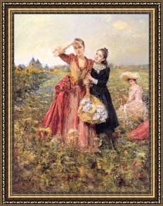 Eduardo Leon Garrido Framed Paintings - Picking Wildflowers by Eduardo Leon Garrido
