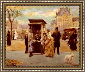 Eduardo Leon Garrido Framed Paintings - The Kiosk by the Seine by Eduardo Leon Garrido