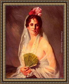 Ballerina And Lady with a Fan Framed Paintings - A Lady With A Fan by Eduardo Zamacois y Zabala