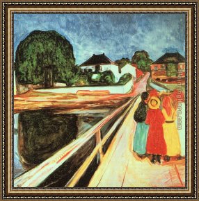 Bridge Framed Paintings - Girls on a Bridge by Edvard Munch