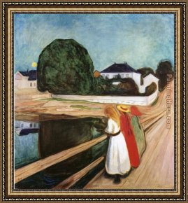 Bridge Framed Paintings - The Girls on the Bridge by Edvard Munch