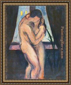 Farewell Kiss Framed Paintings - the kiss by Edvard Munch