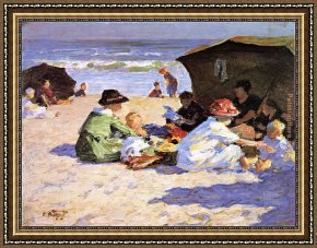 The Seashore Framed Paintings - A Day at the Seashore by Edward Henry Potthast