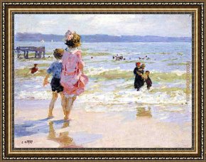 The Seashore Framed Paintings - At the Seashore by Edward Henry Potthast