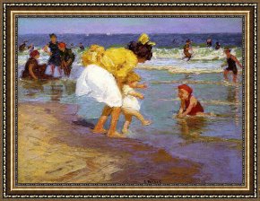The Seashore Framed Paintings - At the Seashore by Edward Henry Potthast