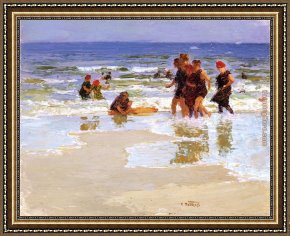 The Seashore Framed Paintings - At the Seashore II by Edward Henry Potthast