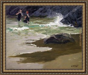 Rocky Coast Framed Paintings - Bathers by a Rocky Coast by Edward Henry Potthast