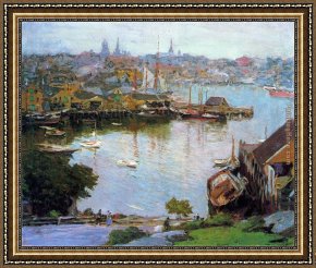 East Boothbay Harbor Framed Paintings - Harbor Village by Edward Henry Potthast