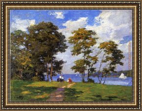 Edward Henry Potthast Framed Paintings - Landscape by the Shore by Edward Henry Potthast