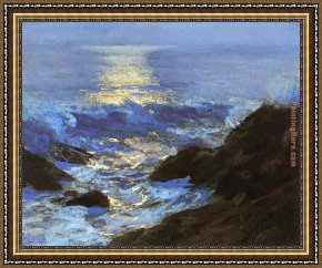 Edward Henry Potthast Framed Paintings - Seascape Moonlight by Edward Henry Potthast