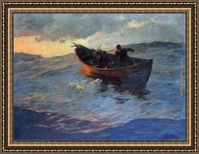 Edward Henry Potthast Framed Paintings - Struggle for the Catch by Edward Henry Potthast