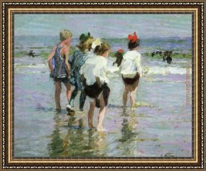 Summer Framed Paintings - Summer Day Brighton Beach by Edward Henry Potthast