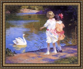 Swan Framed Paintings - The Swan by Edward Henry Potthast