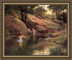 Edward Henry Potthast Framed Paintings - The Swimming Hole by Edward Henry Potthast