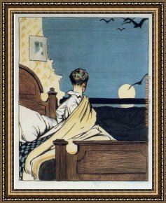 Tavern of The Crescent Moon Framed Paintings - Boy and Moon by Edward Hopper