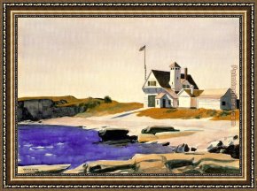 Rocky Coast Framed Paintings - Coast Guard Station, Two Lights, Maine by Edward Hopper