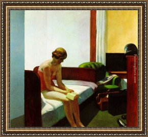 Edward Stott Framed Paintings - Hotel Room by Edward Hopper