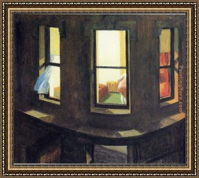 The Blue Window Framed Paintings - Night Windows by Edward Hopper