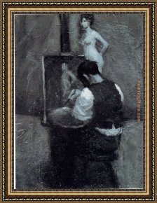 Painter in His Studio, Painting a Musical Company Framed Paintings - Painter and Model by Edward Hopper