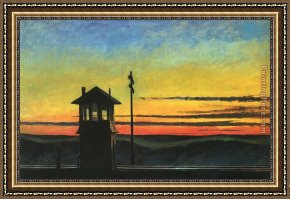 Edward Stott Framed Paintings - Railroad Sunset by Edward Hopper
