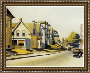 Street Framed Paintings - Street Scene Glouceste by Edward Hopper