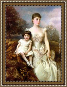 Portrait of Mrs Abney Framed Paintings - Portrait of Mrs. Drury Percy Wormald and her Son by Edward Hughes