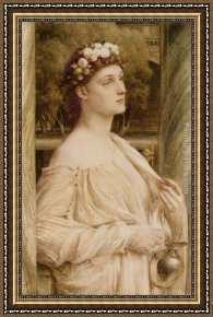 The Bunch of Violets Framed Paintings - A Vestal Portrait of Miss Violet Lindsay by Edward John Poynter