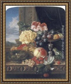 Flower of Life Framed Paintings - Still Life with Fruit, Flowers and a Bird's Nest by Edward Ladell