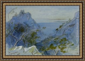 Eze-sur-mer Framed Paintings - Eze Cote dAzur France by Edward Lear