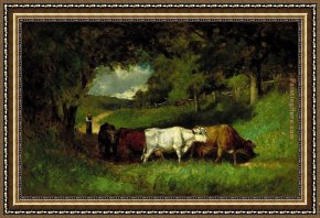 A Rough Journey Home Framed Paintings - Driving Home the Cows by Edward Mitchell Bannister
