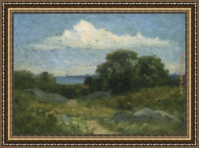 Landscape with a Lake Framed Paintings - Landscape (trees and rocks by lake) by Edward Mitchell Bannister