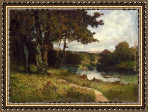 A River Landscape in Springtime Framed Paintings - landscape, trees near river by Edward Mitchell Bannister
