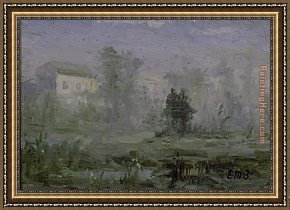 Landscape with Houses at Ceret Framed Paintings - landscape with house in background by Edward Mitchell Bannister