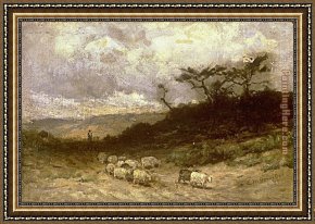 Shepherd Framed Paintings - shepherd with sheep by Edward Mitchell Bannister