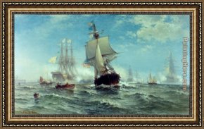 Edward Moran Framed Paintings - First Recognition of the American Flag by a Foreign Government by Edward Moran