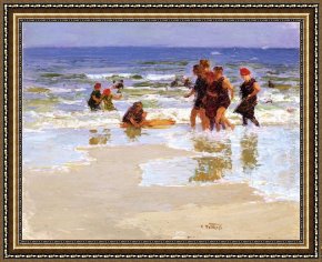 The Seashore Framed Paintings - At the Seashore by Edward Potthast