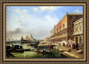 Canal Framed Paintings - The Bacino, Venice, Looking Towards The Grand Canal, With The Dogana, The Salute, The Piazetta And The Doges Palace by Edward Pritchett