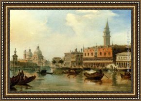 Salute Framed Paintings - The Bacino, Venice, With The Dogana, The Salute And The Doge's Palace by Edward Pritchett